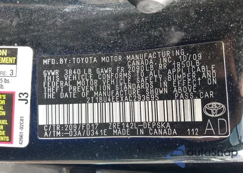 2010 Toyota Corolla S from USA, damaged, VIN 2T1BU4EEXAC293695